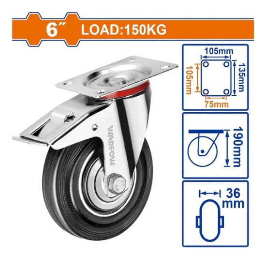 Bánh Xe Đẩy Thép + Cao Su Xoay 6" WADFOW WJL3363