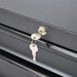 Tủ dụng cụ CSPS 61cm - 04 hộc kéo màu Đỏ tay cầm đen Có mặt ván & vách lưới