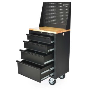 Tủ dụng cụ CSPS 61cm - 04 hộc kéo màu Đỏ tay cầm đen Có mặt ván & vách lưới