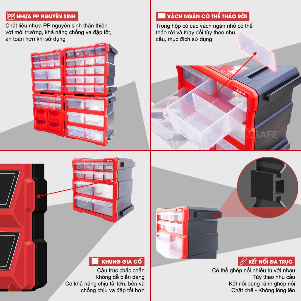 Tủ đựng dụng cụ nhựa kết nối 12 ngăn Bison BS386101D