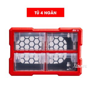 Tủ nhựa đựng linh kiện nhiều ngăn Bison BS38, nhựa PP nguyên sinh, dùng đựng ốc vít linh kiện điện tử - Tủ 4 ngăn
