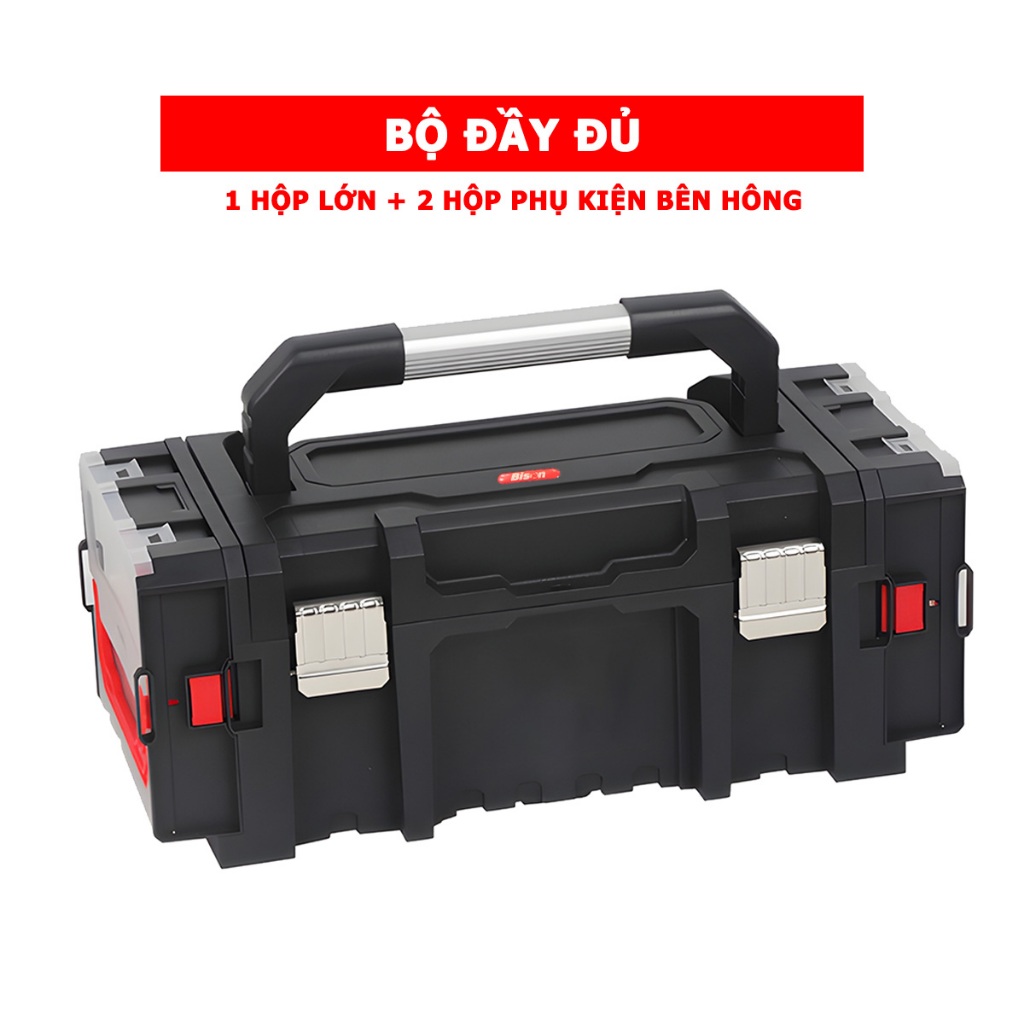 Hộp đựng đồ nghề 3IN1 Bison kích thước 21inch, nhựa PP nguyên sinh chống va đập, 2 hộp nhỏ đựng linh kiện bên hông