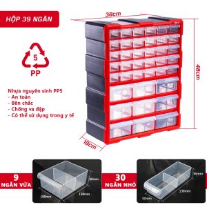 Tủ nhựa đựng linh kiện nhiều ngăn Bison BS38, nhựa PP nguyên sinh, dùng đựng ốc vít linh kiện điện tử - Tủ 39 Ngăn Kín